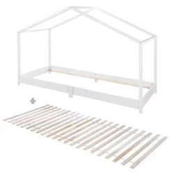 Roba Hausbett 90 x 200 cm Bodentief inkl. Latterost weiß , Weiß , Holzwerkstoff , 90x200 cm , Babymöbel & Kindermöbel, Kinderzimmer & Jugendzimmer, Kinderbetten, Spielbetten