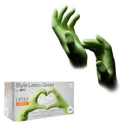 Style Green Latexhandschuhe, puderfrei, grün, Unsterile Einmalhandschuhe mit guter Griffigkeit, 1 Karton = 10 Packungen à 100 Stück, Größe M
