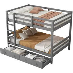 Okwish Etagenbett 140/200 cm grau mit Schubladen und hohem Geländer , Grau , Holz , 140x200 cm , Babymöbel & Kindermöbel, Kinderzimmer & Jugendzimmer, Stockbetten