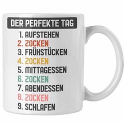 Trendation Tasse Trendation - Zocker Gamer Tasse mit Spruch Geschenk Junge Jungs Gaming Kaffeetasse Der Perfekte Tag weiß