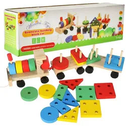 Ikonka Steckpuzzle Holzsortierer Zug – Lernspielzeug mit Steckspiel-Funktion, Puzzleteile, Fördert Motorik, Logik & Kreativität mit einem beweglichen Holzzug