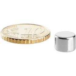 10 Scheibenmagnete Neodym 8 mm x 6 mm | N52, axial (parallel zur Höhe), silber