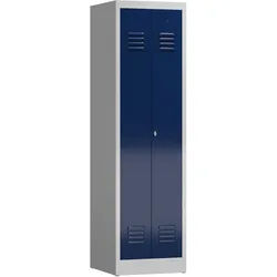 ClassiX Garderobenschrank, 2 Abteile mittig schließend, 1800 x 500 x 500 mm, lichtgrau/enzianblau