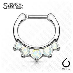 Order & Smile Schmuck Nasenpiercing Nasenring Septum Clicker Piercing „Opal Kristalle“ silberfarben