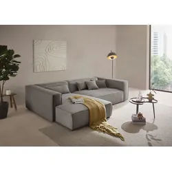 LeGer Home by Lena Gercke Ecksofa PIARA XXL, Big-Sofa, Cord, Leinenoptik o. Strukturstoff, L-Form, wahlweise Ottomane rechts/links, Kedernaht, extra tiefe Sitzfläche grau