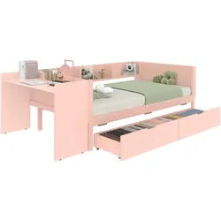 Okwish Rahmenbett Flachbett 90/200 cm Rosa mit Schreibtisch und 2 Schubladen , Holz , 90x200 cm , Schlafzimmer, Betten