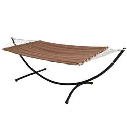 Amanka Doppel-Hängematte mit Gestell bis 120kg, 200/120cm, Braun , Metall , Rechteckig , 100x90x300 cm , Gartenmöbel, Gartenschaukeln, Hängematten