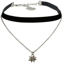 Alpenflüstern Choker Trachten-Samt-Kropfband Strassedelweiss-Kette (schwarz), - nostalgische Trachtenkette enganliegend, Kropfkette elastisch, Damen