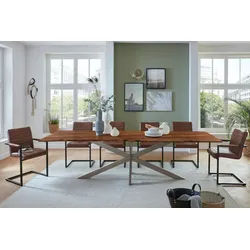 SAM® Baumkantentisch Memphistos, Akazienholz, Baumkante, Metallgestell Spider-Form, bis 3 Meter braun 160 cm x 77 cm x 85 cm