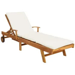 vidaXL Gartenliege 195 x 68 x 30 cm Sonnenliege 1-Person Braun und Creme Massivholz Teak braun