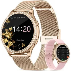 RifePhi AK53 Smartwatch (3,3 cm, android ios), Damen Smartwatch mit Bluetooth Telefonie Gesundheitsfunktionen goldfarben