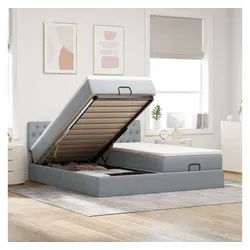 vidaXL Bett, Ottoman-Bett mit Matratzen Hellgrau 180x200 cm Stoff