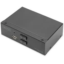 DIGITUS KVM Switch, 2x1 DP, DP Out,USB 2 x DP + 2x USB +2 Speaker + 2 Micro