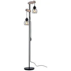 GLOBO LIGHTING Stehlampe, Leuchtmittel nicht inklusive, Stehlampe Vintage Holz Stehleuchte Industrial Design Standleuchte schwarz