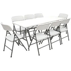 Amanka Garten-Sitzgruppe für 8 Personen, 180/70cm, Weiß , Kunststoff , Rechteckig , Gartenmöbel, Gartengarnituren, Gartenmöbel-Sets