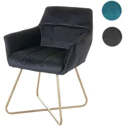 Esszimmerstuhl HWC-F37, Stuhl Küchenstuhl, Retro Design Samt goldene Füße ~ schwarz