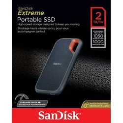 Sandisk SSD 2TB, USB 3.2, Typ A-C, Extreme Portable (R) 1050MB/s, (W) 1000MB/s, AES 256-Bit, Retail