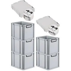 PROREGAL SuperSparSet 5x Eurobox NextGen Color mit Scharnierdeckel & Verschlüssen, HxBxT 32x30x40cm, 30L, Grau, Griffe schwarz zu, Eurobehälter