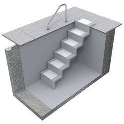 Treppe ELEGANZ 60 Lang 5-stufig Randbefestigung für Universal-Einbau aus Polyester, Farbe: meerblau