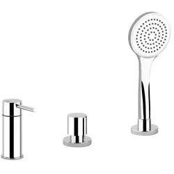 Gessi Emporio Via Tortona Dreiloch-Wannenrandbatterie für Wanneneinlauf mit Umsteller, Brauseschlauch 1,50 m, Antikalkbrause, 18643031