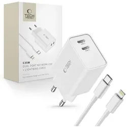 C35W AC Charger 2x USB-C PD 35W with USB-C / Lightning Cable - White