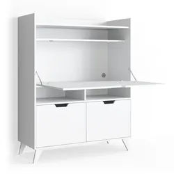 Vicco Sekretär Schreibtisch Berdi Weiß 110 x 45 cm , Holzwerkstoff , 6 Fächer , Rechteckig , 110x140x45 cm , Büromöbel, Schreibtische, Sekretäre