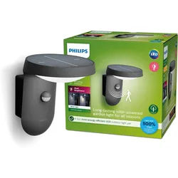Philips LED Solarleuchte Outdoor Ultra Efficient Tyla, 1.2W, 3000 Kelvin, anthrazit, Abschaltautomatik, Bewegungsmelder, Dimmfunktion, Leuchtdauer einstellbar, Memoryfunktion, Nachtlichtfunktion, Tageslichtsensor, Timerfunktion, mehrere Helligkeitsstufen, LED fest integriert, Warmweiß grau