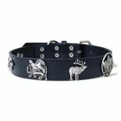 FRONHOFER Hunde-Halsband 18279, Ökoleder, Hundehalsband mit Zierteilen in Jagdmotiven Naturleder 3 cm schwarz XL Halsumfang 55 - 62 cm | 3 cm x 45 cm - 52 cm