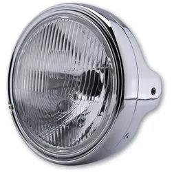 SHIN YO 7 Zoll LTD-Scheinwerfer, H4-Einsatz, Befestigung seitlich, geprägtes Glas, chrom, silber