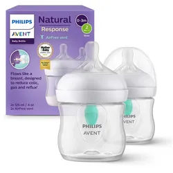 Philips AVENT Babyflasche Natural Response Babyflasche, mit Air-Free Ventil, 2er-Pack, langsame Durchflussrate weiß