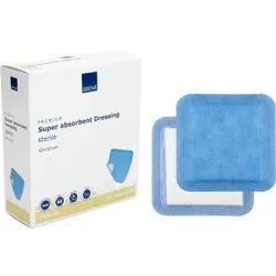 ABENA® Wundauflage, steril, weiß/blau, Superabsorbierendes Wundpflaster mit blauer Rückseite, 1 Packung = 10 Stück, Maße: 10 x 10 cm