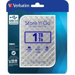 Verbatim Festplatte 1TB, USB 3.0, 6.35cm (2.5''), silber Store ́n ́Go, Gen 2, Software Nero Backup, Retail