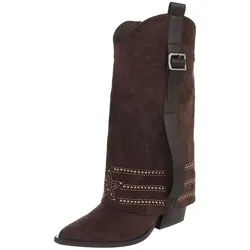 Ital-Design Elegante Damen-Stiefel mit Absatz und hochwertiger Verarbeitung Westernstiefel (90503093) Blockabsatz Stiefel in Braun braun 38 EU