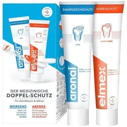aronal und elmex Doppel-Schutz Zahncreme für Zahnfleisch Zähne Zahnpasta 2x75 ml 2x75 ml Zahnpasta