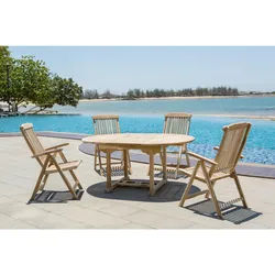 Gardenson Gartentisch , Naturfarben , Holz , Teakholz , massiv , rund , 120x75x120-170 cm , ausziehbar, Schirmloch, wetterfest , Gartenmöbel, Gartentische, Gartentische ausziehbar