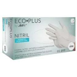 ECO-PLUS Nitrilhandschuhe, puderfrei, weiß, Langlebige Einmalhandschuhe mit hoher Griffigkeit, 1 Packung = 100 Stück, Größe L