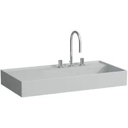 LAUFEN Kartell Waschtisch 8103397598151, 90x46cm, grau, Ablage links, 2 Hahnlöcher, Saphirkeramik