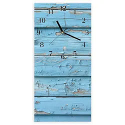 Primedeco Wanduhr Glasuhr Wandkunst Größe 30 x 60 cm mit Motiv Altes Holzblau