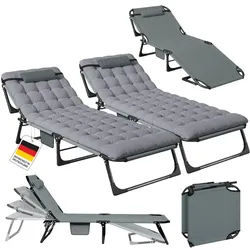 STEELSØN Gartenliege Nysaris klappbare Sonnenliege mit Polsterauflage, grau, 2 St., 2x Liege, Outdoor-Liegestuhl wetterfest, platzsparende Campingliege
