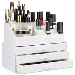 Relaxdays Makeup Organizer , Weiß , Kunststoff , 23.5x19x14 cm , Badaccessoires, Kosmetikdosen