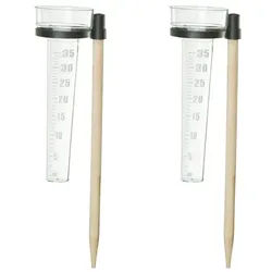 Relaxdays Regenmesser 2er Set mit Stab Hellbraun,Schwarz,Transparent