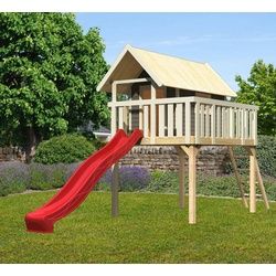 AKUBI Spielturm Fidel, BxTxH: 198x243x330 cm, terragrau mit Rrutsche in rot grau