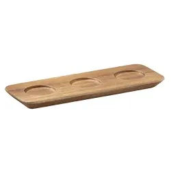 APS NARROW Servierbrett Holz Rustikal, Holzbrett aus Akazienholz mit 3 Vertiefungen je 4 cm Ø, Maße ca. (B x L x H): 22 x 8 x 1,5 cm