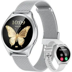 NONGAMX Montre Connectée Femm Smartwatch (2,7 cm, android ios), Damen Smartwatch rund 1.27 Zoll Touchscreen silberfarben