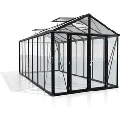 Gewächshausbausatz , Schwarz , Metall, Kunststoff, Glas , 258x250x540 cm , Gartenzubehör, Gartenhäuser & Gewächshäuser