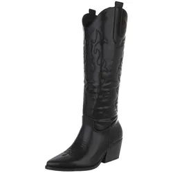 Ital-Design Elegante Damen-Stiefel mit hohem Schaft und bequemem Absatz Westernstiefel (89937976) Blockabsatz Stiefel in Schwarz schwarz 36 EU