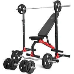 Set MH7_110KG_KIER_G | verstellbare Hantelbank + höhenverstellbarer Hantelständer + Stangen- und Hantelscheiben gummiert Set 83 kg - Marbo Sport