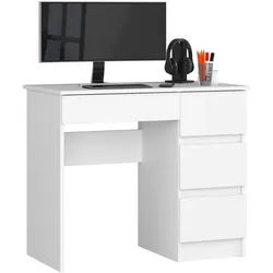 Akord Schreibtisch Weiß 90x50x77 cm , Holzwerkstoff , 4 Schubladen , Rechteckig,Rechteckig , 90x77x50 cm , Büromöbel, Schreibtische, Computertische