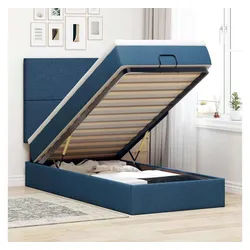 vidaXL Bett, Ottoman-Bett mit Matratze Blau 90x200 cm Stoff