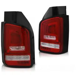 Voll LED Lightbar Rückleuchten für VW T5 Bj. 03-09 Rot/Chrom dynamischer Blinker